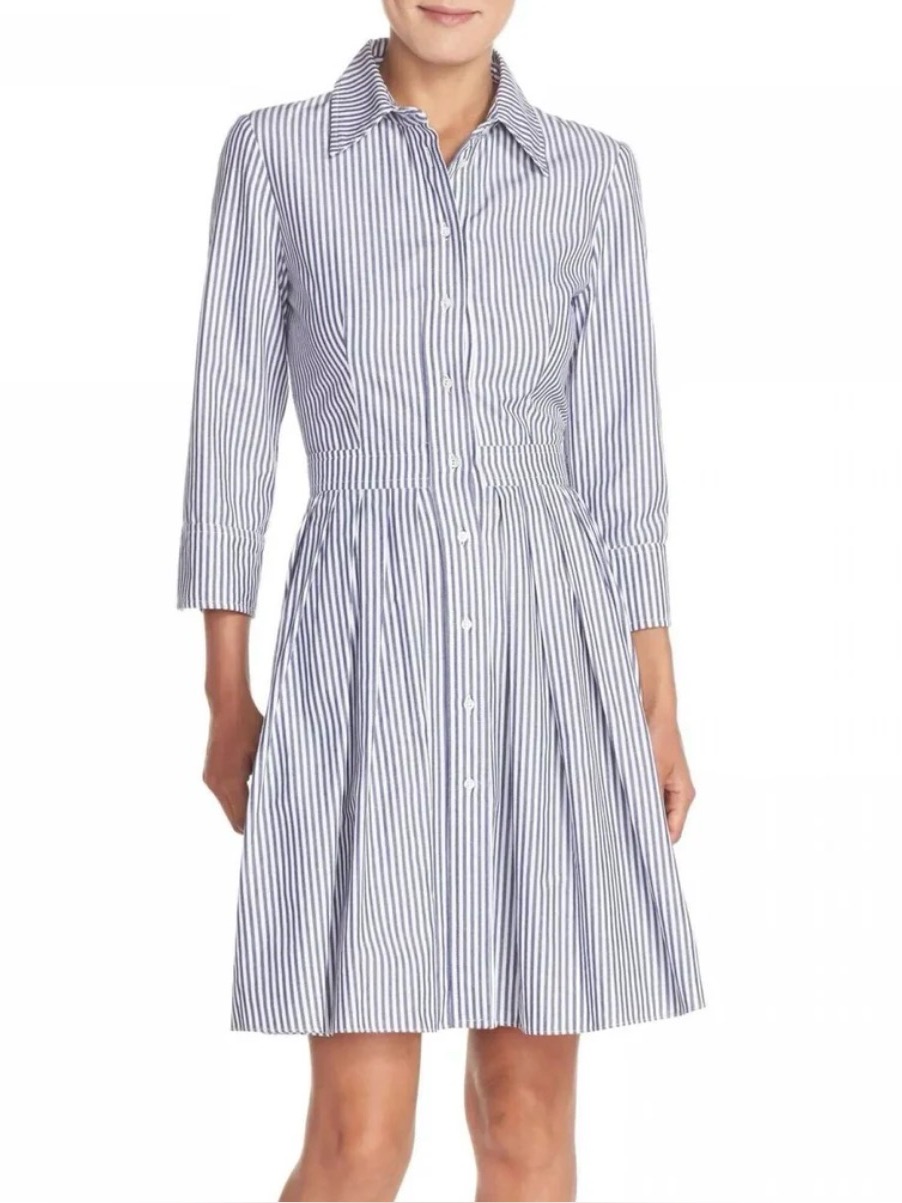 Eliza J Blue & White Striped Shirt Dress 16